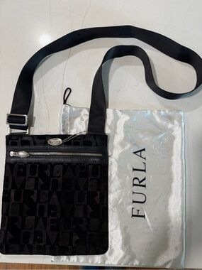 Vintage Black Suede FURLA Crossbody Purse